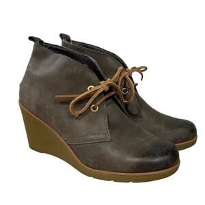 Sperry Top Sider Harlow Gray Leather Lace-Up Wedges Size 7.5